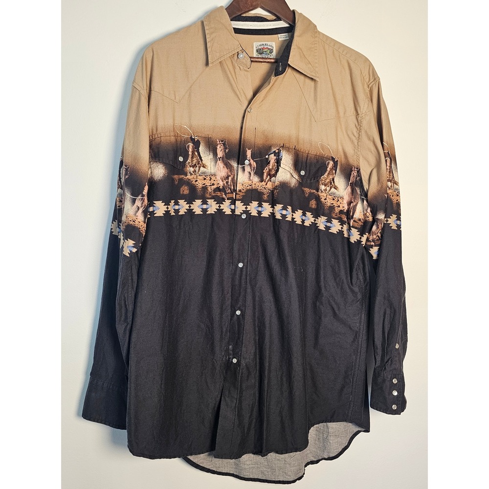 Westerncore Cumberland Outfitters Horse Scenic Snap Shirt Mens XL Black  Aztec